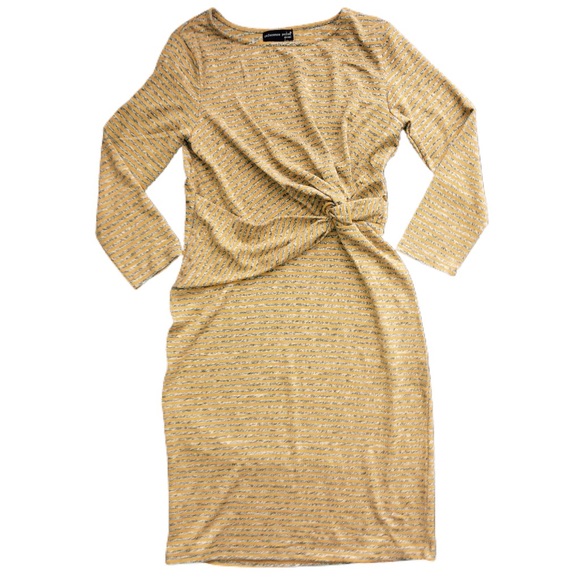 reference point Dresses & Skirts - Reference Point Striped Gold Combo Twist Front Midi Dress